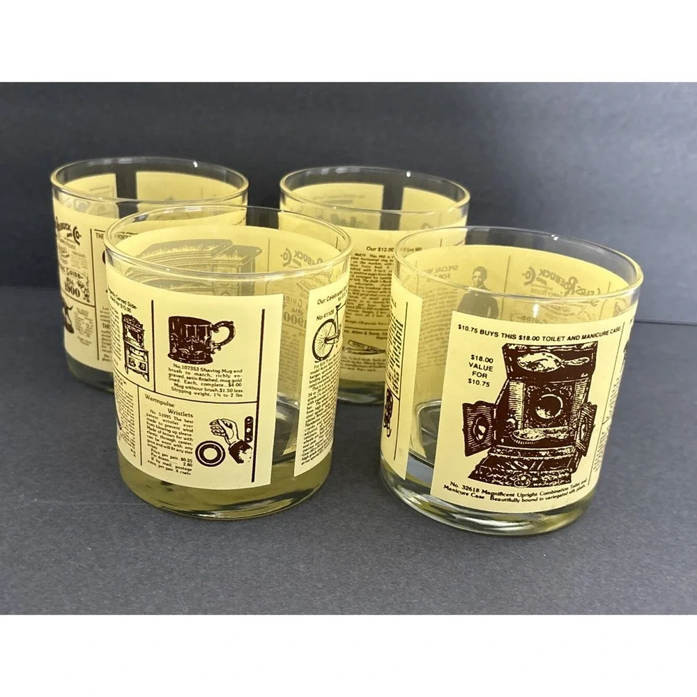 4 Sears Roebuck Whiskey Glasses Catalog Advertising Low Ball 3.5